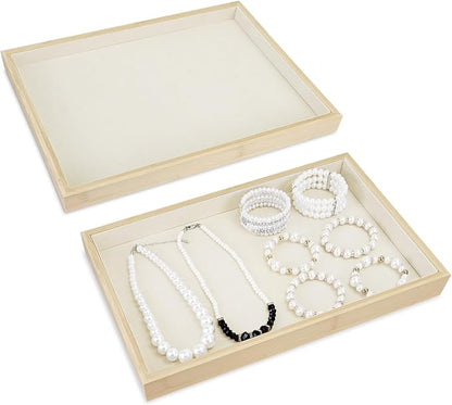 MOOCA 2 Pcs Bamboo Jewelry Display Tray, Presentation Tray, Organizer by Mooca