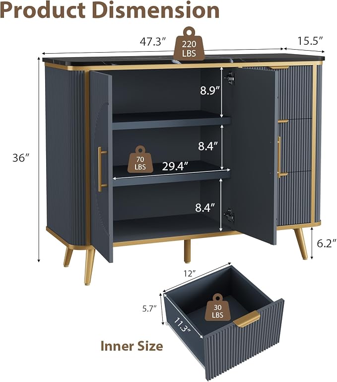 47.3" Modern Buffet Cabinet - Image 2