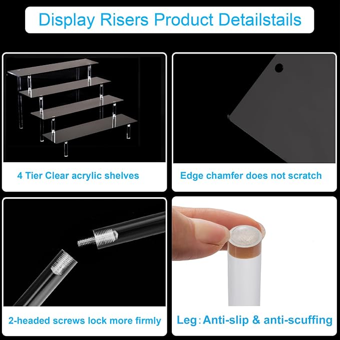 HENABLE 4 Tier Tall Black Acrylic Display Risers, Large Perfume Organizer Stand - Image 5