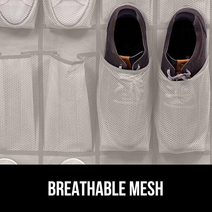 GORILLA GRIP Over the Door Shoe Organizer, 24 Large Breathable Mesh Pockets - Image 5