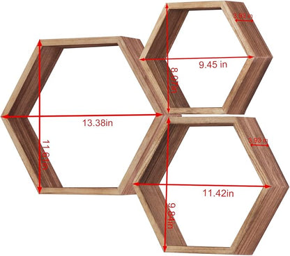 Hexagon Shelves, Floating Wall Shelf, Honeycomb Octagon Cube Shelves Wood | - Image 3