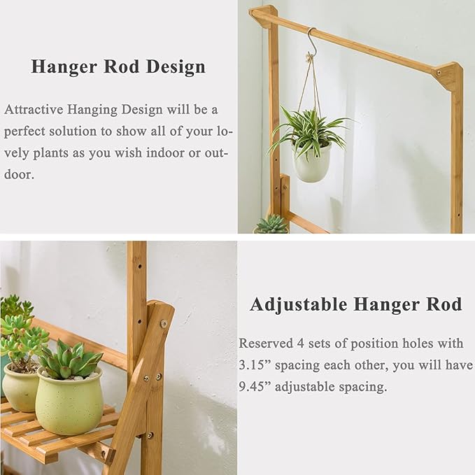 COPREE Bamboo 3-Tier Hanging Plant Stand Planter Shelves Flower Pot Organizer - Image 4