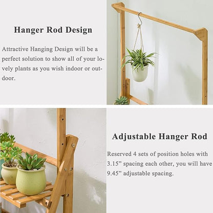 COPREE Bamboo 3-Tier Hanging Plant Stand Planter Shelves Flower Pot Organizer - Image 4