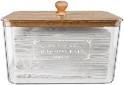 Dryer Sheet Holder with Bamboo Lid, Acrylic Laundry Clear Dryer Sheets by Suaetiai
