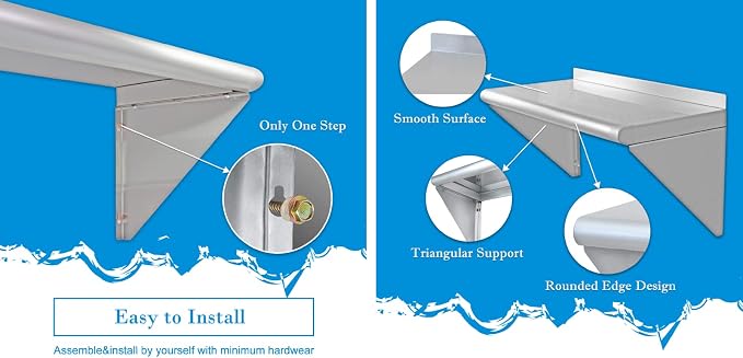 12''x24'' - 2PACKS Wall Mounted Stainless Steel Shelf NSF Commercial Metal Wall - Image 4