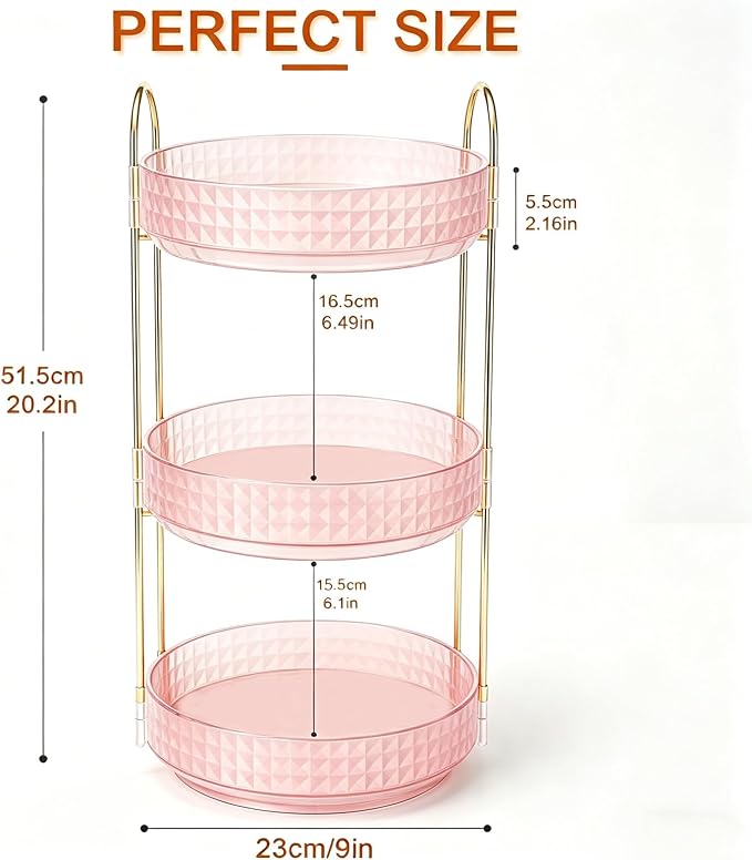 Fangoo 3 Tiers Pink Rotating Makeup Organizer - Image 2