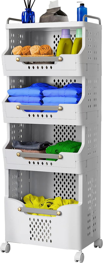 Laundry Basket with Wheels, Rolling Folding Laundry Hamper, utility cart by pupustar