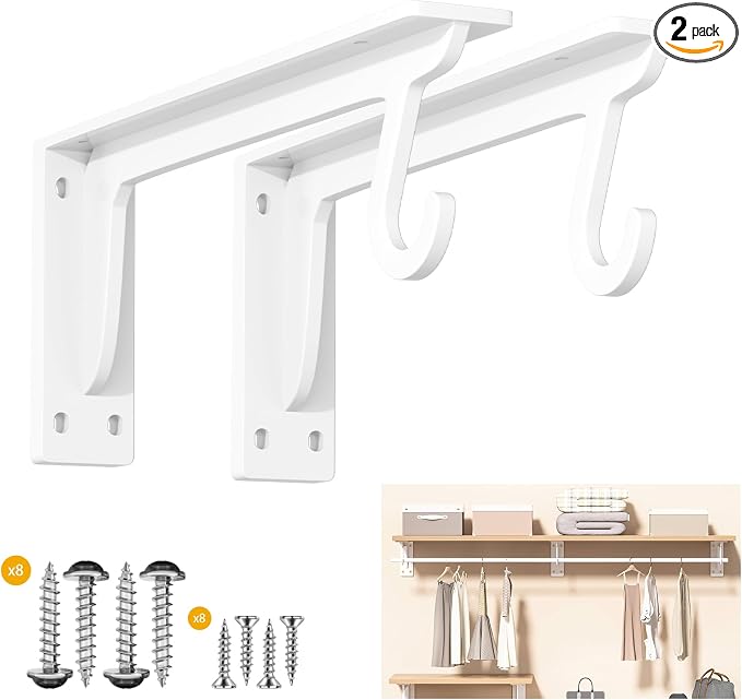 13.5x5.6 in Heavy Duty Closet Rod Support Bracket | 400lbs Capacity Sturdy Wall by WYGWP
