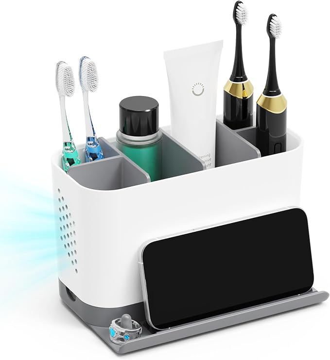 Toothbrush Holders for Bathrooms, Adjustable 6 Slots Electric Toothbrush and by LEWONO