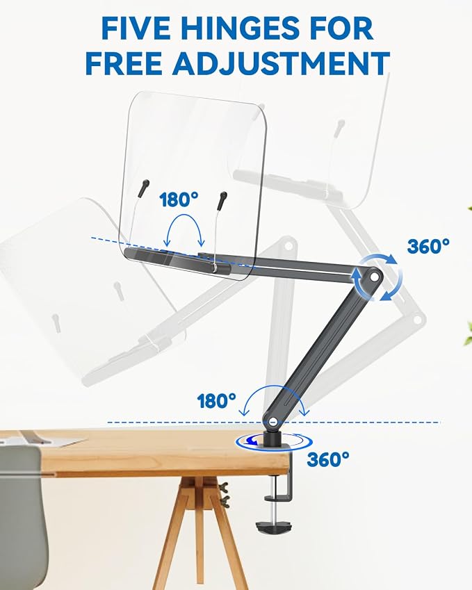 Desk Clamp Acrylic Book Stand for Reading, Ergonomic Design Adjustable Height - Image 6