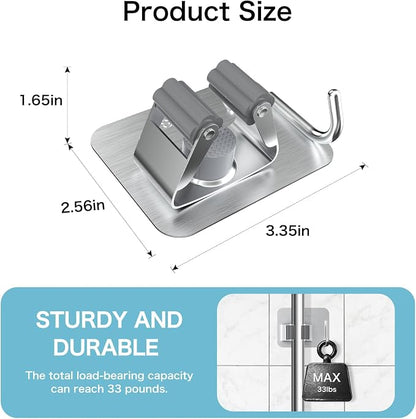 nacena Broom Holder Wall Mount, 4 Packs Silver Stainless Steel Mop and Broom - Image 4