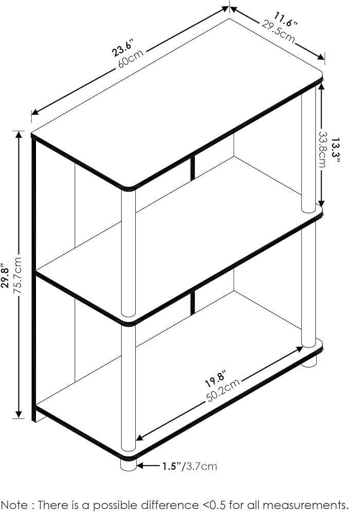 Furinno JAYA Simple Design 3-Tier Bookcase / Bookshelf / Display Rack, Plastic - Image 3