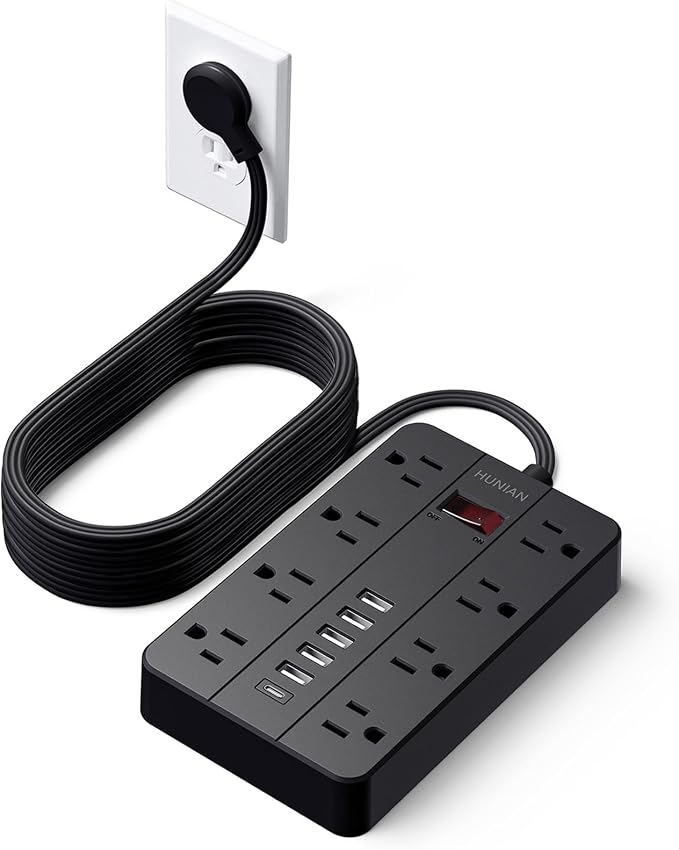 15 Ft Long Extension Cord Power Strip Surge Protector, HUNIAN Flat Plug by HUNIAN