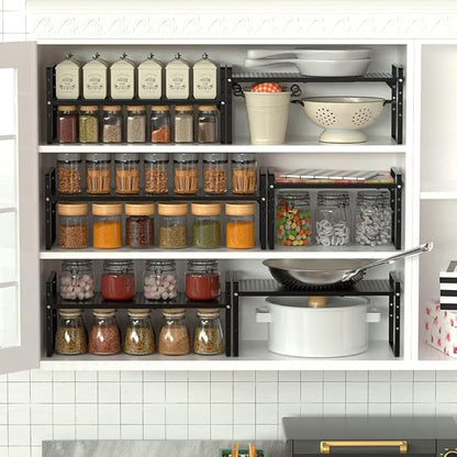 Expandable Kitchen Cabinet Shelf Organizers, Stackable Metal Pantry Storage - Image 2