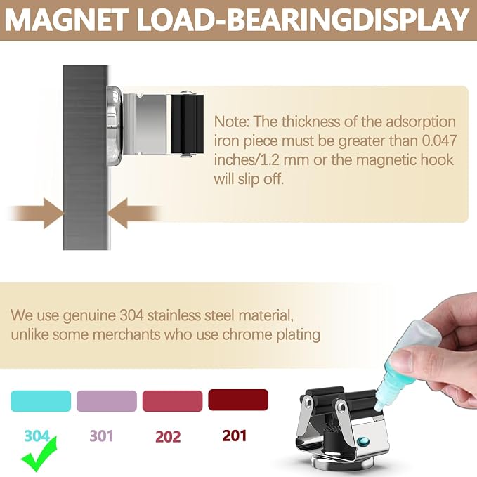 3-H Magnetic Broom Holder 4pcs, Stainless Steel No Drill Mop Holder Wall Mount - Image 7