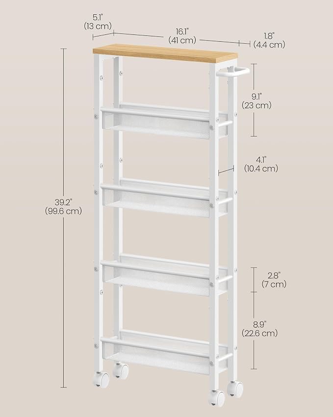 VASAGLE Slim Rolling Cart, 5-Tier Storage Cart, Narrow Cart - Image 7