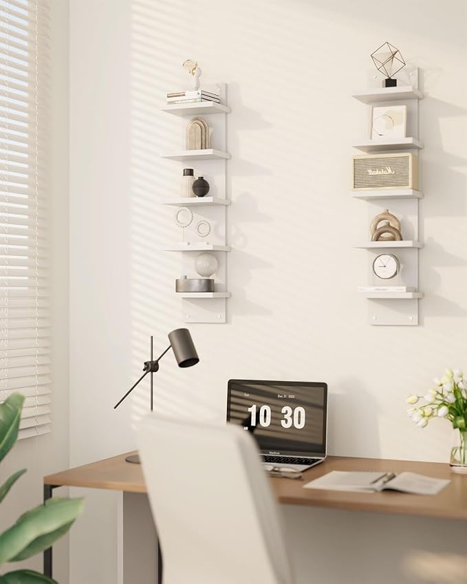 IBUYKE 5 Tier Wall Shelf Unit, Floating Storage Shelf White WBC009W-2 | - Image 4