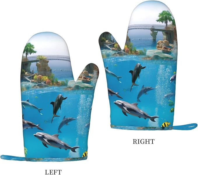 Sea World Print Oven Mitts Set of 2, Heat Resistant Silicone Oven Mittens Gloves - Image 2