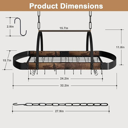 Hanging Pot Rack, 32-Inch Ceiling Pot Rack - Image 2