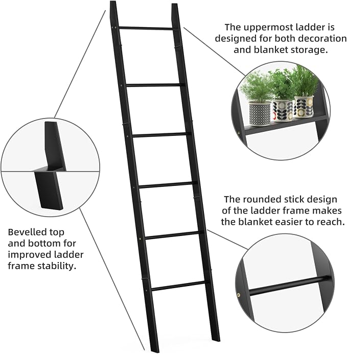 BAMBANG 6-Tier Blanket Ladder for Living Room, Blanket Quilt Ladder Rack Rustic - Image 5