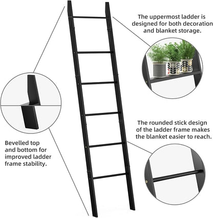 BAMBANG 6-Tier Blanket Ladder for Living Room, Blanket Quilt Ladder Rack Rustic - Image 5