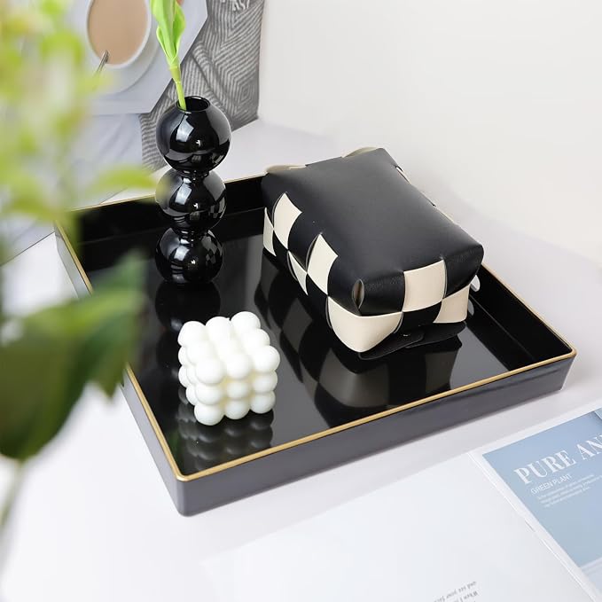 Spsyrine Black Decorative Tray for Living Room, Square Modern Plastic Coffee - Image 5