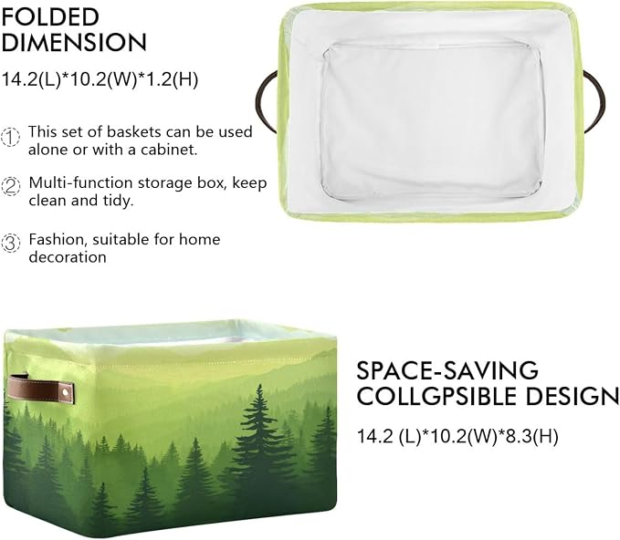 Green Forest Foggy Mountain Storage Bins Box Foldable Shelf Basket - Image 2