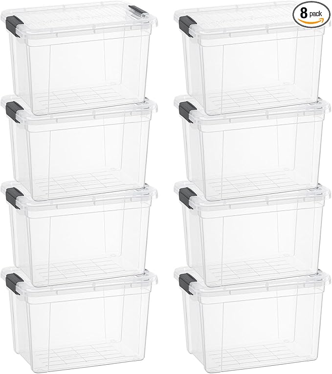 Superio Storage Bins with Lids- 8 Pack, 4.75 Qt Clear Boxes by Superio