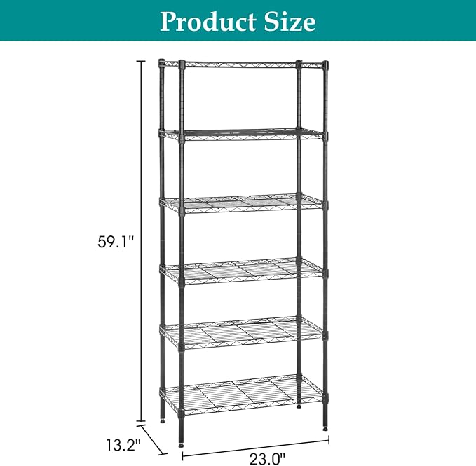 PayLessHere | 6-Tier Wire Shelf | 23"x13"x59" | Black | Adjustable Racks | - Image 3