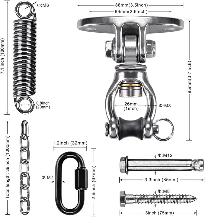 SELEWARE Hammock Chair Hanging Kit, Bearing Swing Hooks w/Spring & Chain | - Image 5