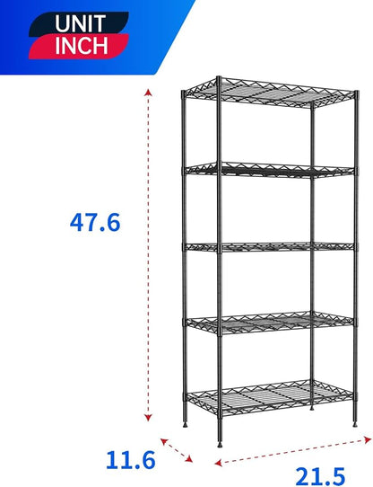 PayLessHere | 5-Tier Wire Shelf | 21"x11"x48" | Black | Adjustable Racks | - Image 3