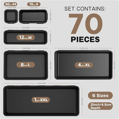 A-LUGEI【70】【6 Size】Tool Box Organizer Tray Divider Set, 【Black】 Desk Drawer - Image 3