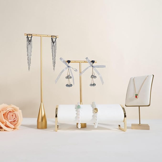 GemeShou 2pcs Gold earring display T bar stand, Big jewelry earring holders - Image 3