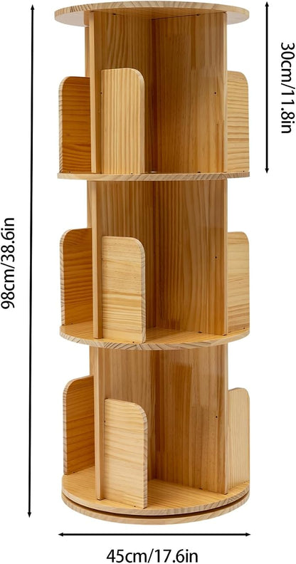 3 Tier Rotating Bookshelf Tower, Wood Revolving 360 Book Shelf, Vertical Rotate - Image 3