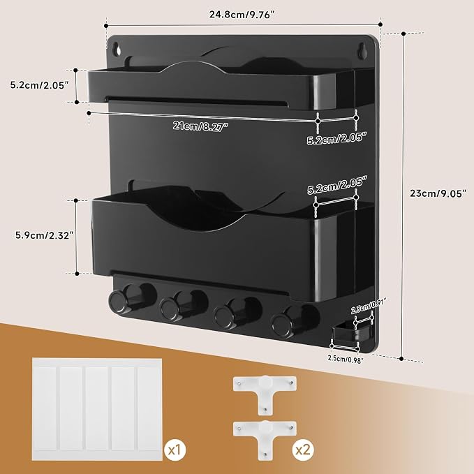 Bedside Wall Shelf with Glasses Hooks ，Adhesive Bedside Organizer Wall Mount - Image 3