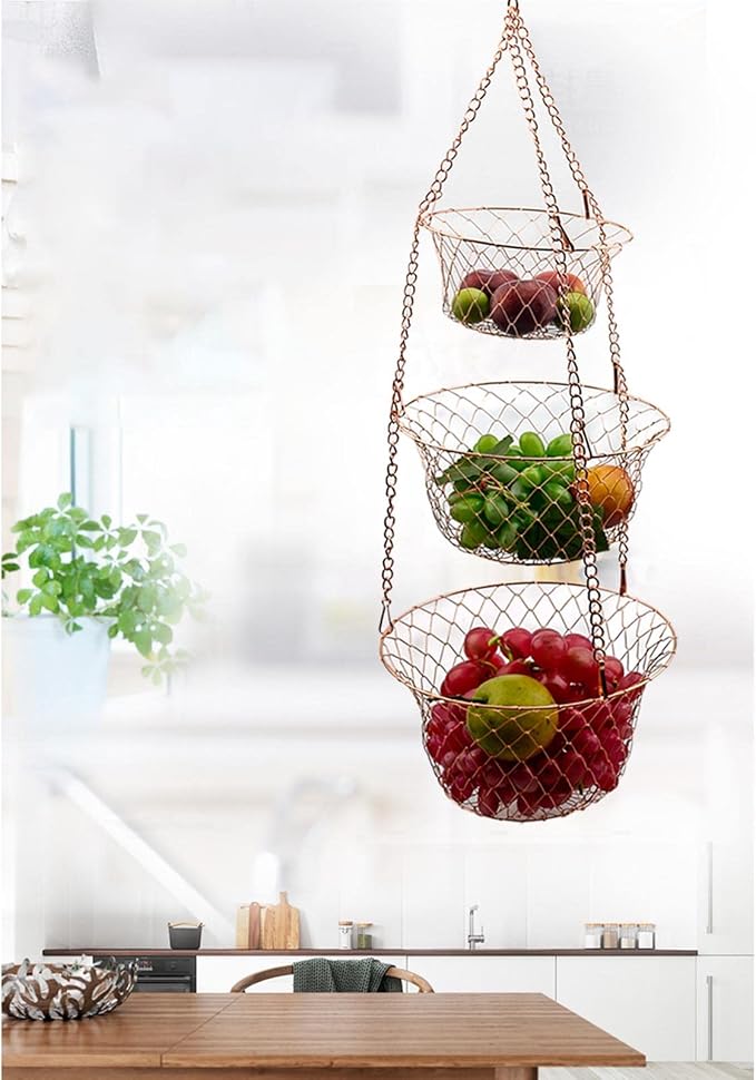 Metal Fruit Basket Anti Deformed Hanging Basket 3 Tiers Foldable Vegetable - Image 5