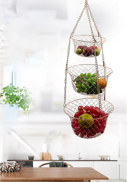 Metal Fruit Basket Anti Deformed Hanging Basket 3 Tiers Foldable Vegetable - Image 5