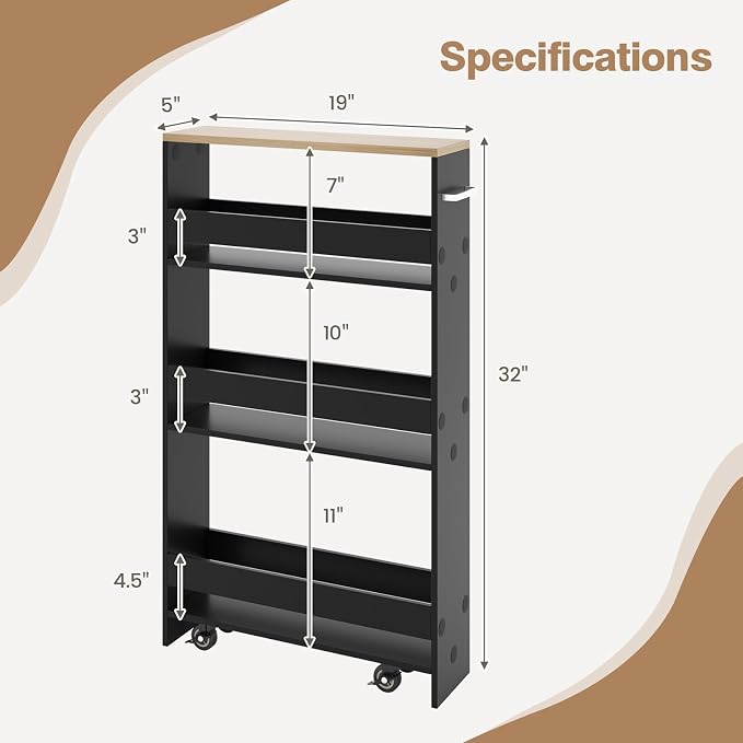 Slim Storage Cart, 4 Tier Rolling Storage Cabinet - Image 9