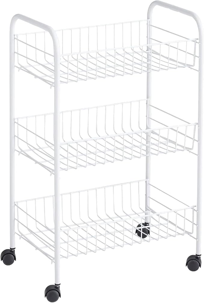 Rubbermaid 3-Tier Shelving Wheeled Organizer, Wire Adjustable Metal Storage Cart by Unknown