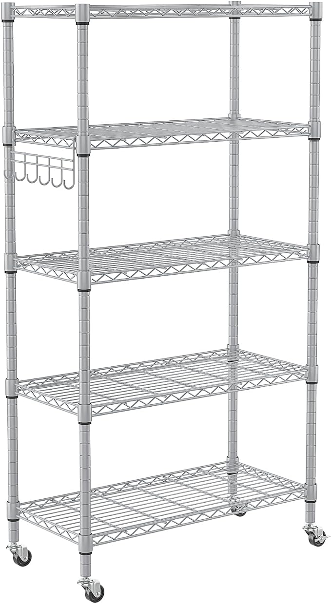 Homdox 5 Tier Adjustable Rolling Storage Shelves, Heavy Duty Wire Racks and by HOMDOX