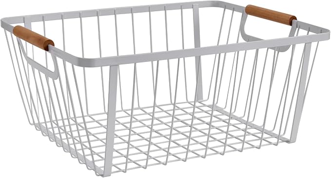 LeleCAT Wire Baskets with Wooden Handle, Metal Wire Storage Baskets Country - Image 8