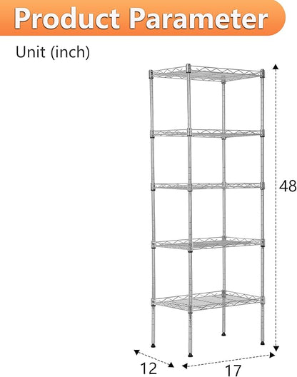 BestOffice | 5-Tier Wire Storage Shelves | 17x12x48 | Chrome | - Image 3