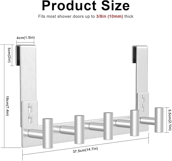 PMMASTO Shower Door Hooks, Extended Towel Hook - Image 2