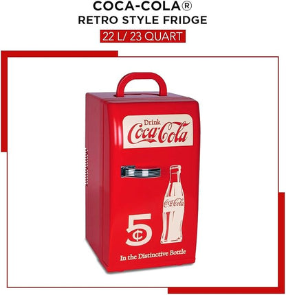 Coca-Cola Retro 18 Can Mini Fridge w/ 12V DC and 110V AC Cords, Portable Cooler - Image 2