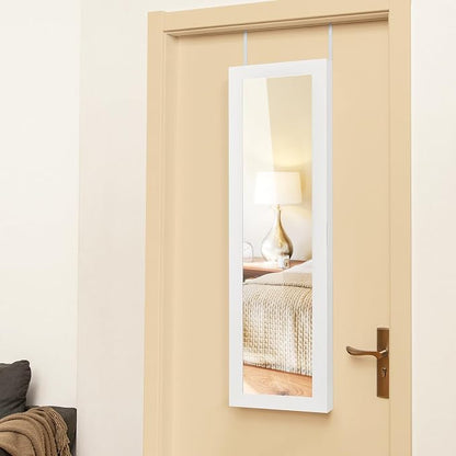 COSTWAY Full Length Mirror Jewelry Cabinet, Wall Door Mounted - Image 4