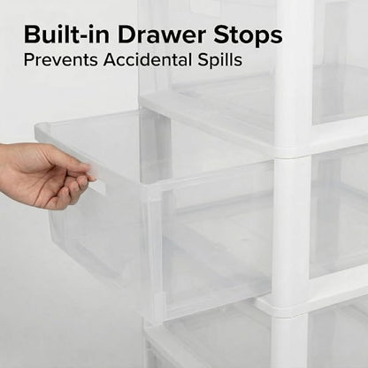 Wide 3-Drawer Plastic Storage Tower Organizer, 25.25" High, Drawer Stops & - Image 4