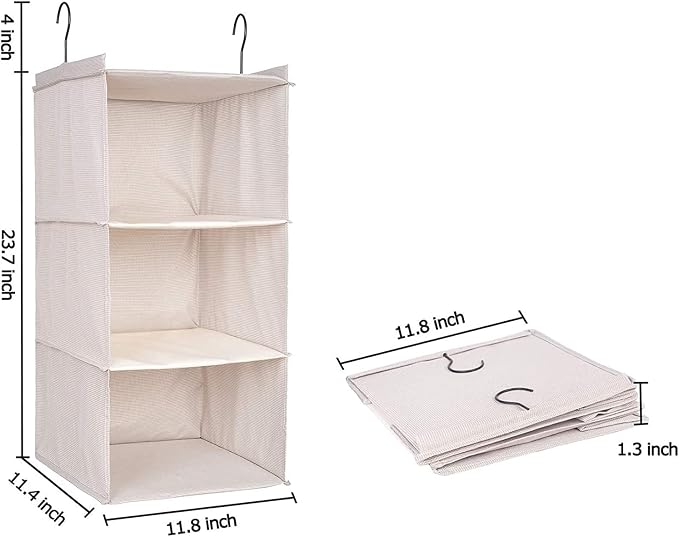 Hanging Closet Organizer, Easy Mount Foldable 3-Shelf Hanging Closet Wardrobe - Image 3