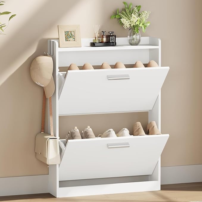 Shoe Cabinet Organizer with 2 Flip Drawers，Freestanding Shoe Rack by Draelibor