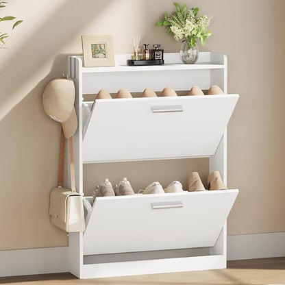 Shoe Cabinet Organizer with 2 Flip Drawers，Freestanding Shoe Rack by Draelibor