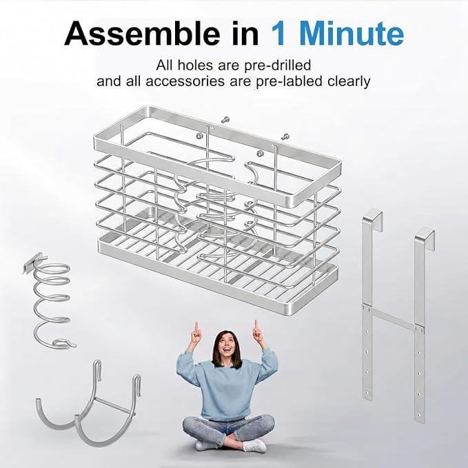 Sevenblue Hair Tool Organizer, 3-in-1 Universal Hair Dryer Holder, Adjustable - Image 9